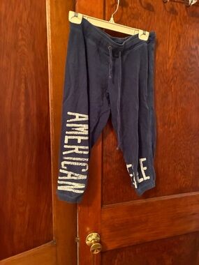 American Eagle Outfitters Navy Blue Joggers with White Side Lettering